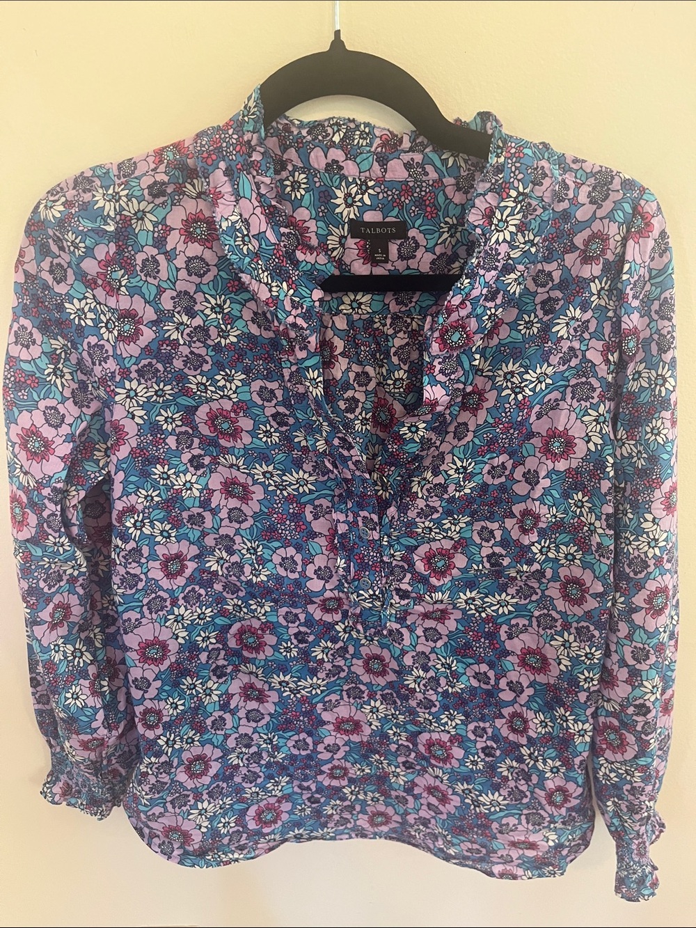Talbots Blue and Purple Floral Peasant Blouse